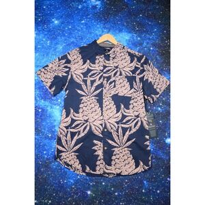 Roark Revival Shirt‎ Mens Large Navy Pineapple Short Sleeve Button Up Hawaiian